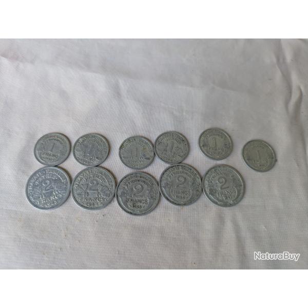 WW2 FRANCE LOT DE 11 PI�CES FRANCAISES 1 ET 2 FRANCS SECONDE GUERRE OCCUPATION ET LIB�RATION (39-45)