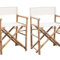 Chaises pliantes bambou toile blanc 58x48x89 cm lot 2 confort ext&eacute;rieur