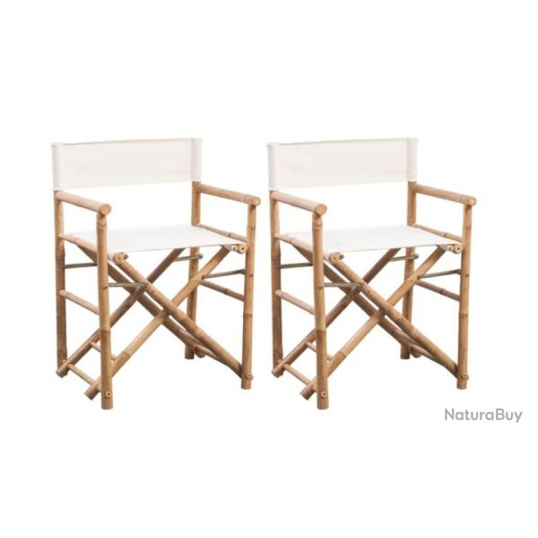 Chaises pliantes bambou toile blanc 58x48x89 cm lot 2 confort ext�rieur