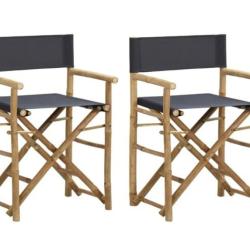 Chaises pliantes bambou toile gris fonc&eacute; 58x48x89 cm lot 2 confort ext&eacute;rieur