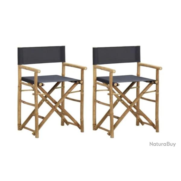 Chaises pliantes bambou toile gris fonc� 58x48x89 cm lot 2 confort ext�rieur