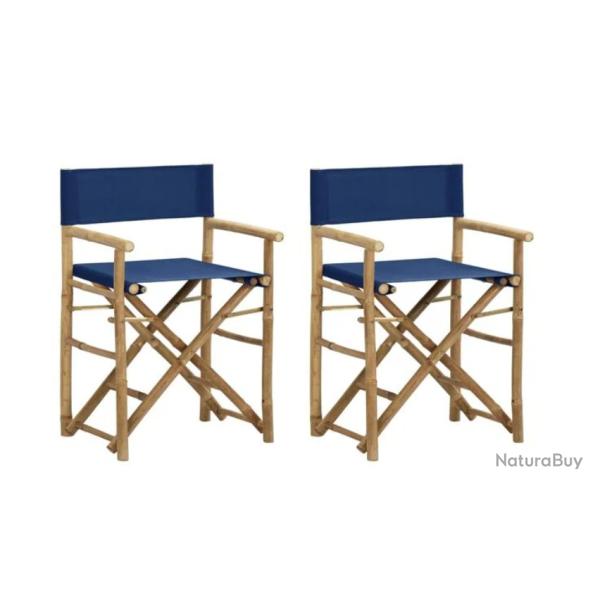 Chaises pliantes bambou toile bleu 58x48x89 cm lot 2 confort ext�rieur