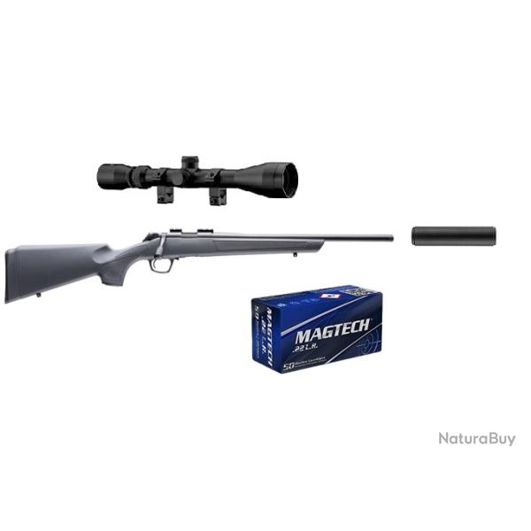 Pack Carabine CVA rimfire basic cal.22lr avec lunette 3-9x40 + silencieux 1/2x28+ 50 munitions