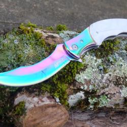 Couteau Semi Automatique MTech A/O Lame Acier 3Cr13 Persian Manche Acier/POM S&eacute;curit&eacute; Liner Lock