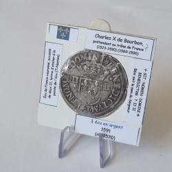Superbe Quart &Eacute;cu Argent 1591 T Charles X (10) Cardinal de Bourbon Nantes , Monnaie Royale XVI&egrave;me