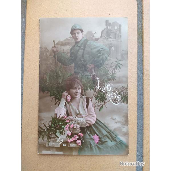 CPA PATRIOTIQUE GUERRE 1914-1918 SOLDAT COUPLE LE REVE ECRITE SEPTEMBRE 1918