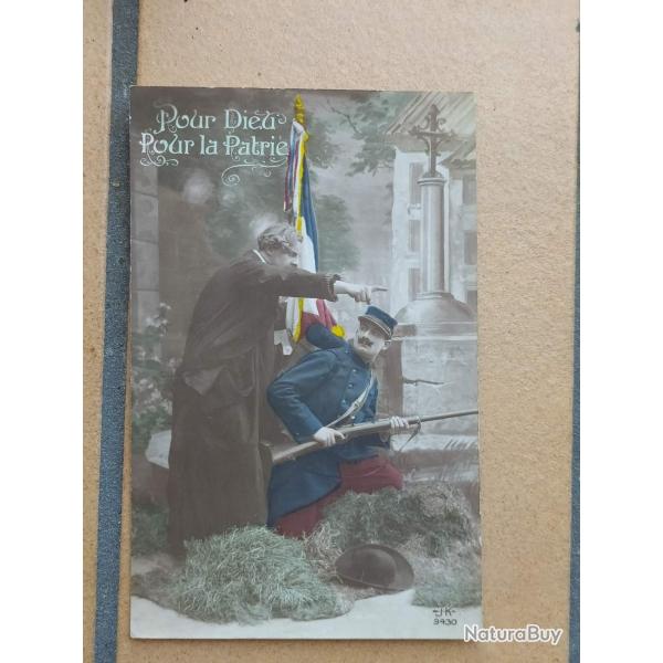 CPA PATRIOTIQUE GUERRE 1914-1918 POUR DIEU POUR LA PATRIE SOLDAT POILU ECRITE