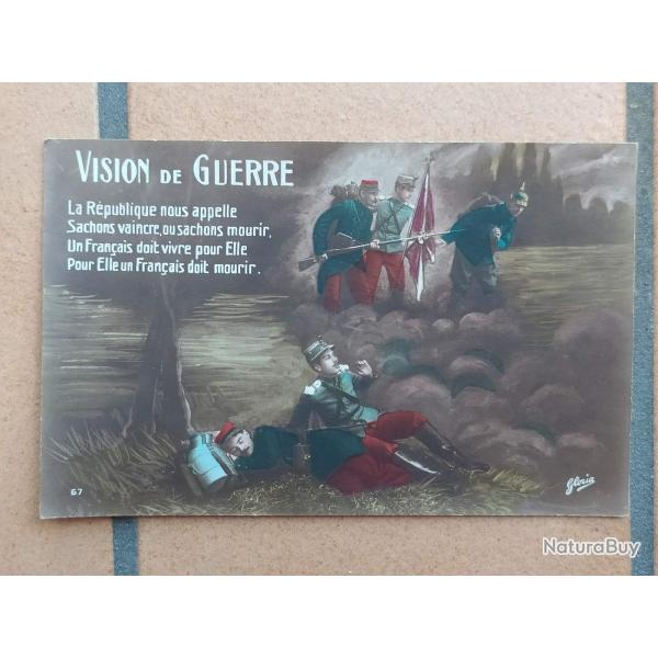 CPA PATRIOTIQUE GUERRE 1914-1918 VISION DE GUERRE SOLDATS DRAPEAU ECRITE
