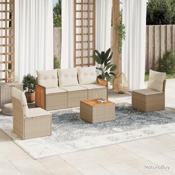 Salon de jardin avec coussins 6 pcs beige r�sine tress�e
