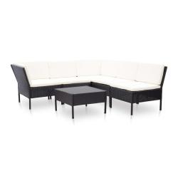 Salon de jardin 6 pcs avec coussins r&eacute;sine tress&eacute;e noir