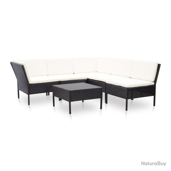 Salon de jardin 6 pcs avec coussins r�sine tress�e noir