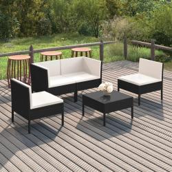 Salon de jardin 5 pcs avec coussins r&eacute;sine tress&eacute;e noir
