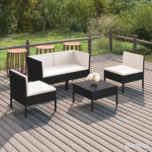 Salon de jardin 5 pcs avec coussins r�sine tress�e noir