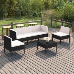 Salon de jardin 6 pcs avec coussins r&eacute;sine tress&eacute;e noir