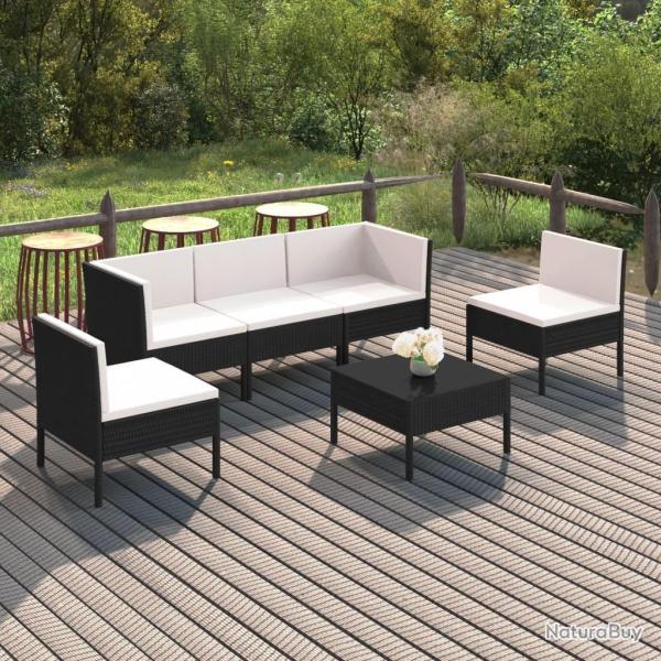 Salon de jardin 6 pcs avec coussins r�sine tress�e noir