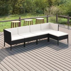 Salon de jardin 5 pcs avec coussins r&eacute;sine tress&eacute;e noir