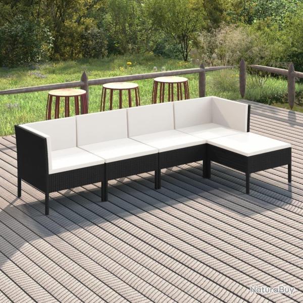 Salon de jardin 5 pcs avec coussins r�sine tress�e noir