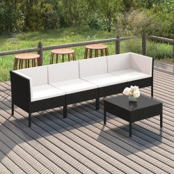 Salon de jardin 5 pcs avec coussins r&eacute;sine tress&eacute;e noir