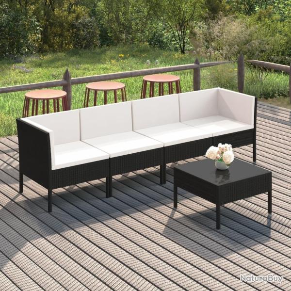 Salon de jardin 5 pcs avec coussins r�sine tress�e noir