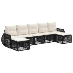 Ensemble de canap&eacute; de jardin 7 pcs Noir et blanc cr&egrave;me