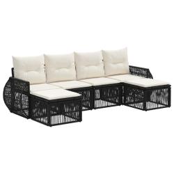 Ensemble de canap&eacute; de jardin 6 pcs Noir et blanc cr&egrave;me