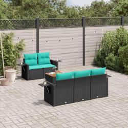 Ensemble de canap&eacute; de jardin 6 pcs avec coussins noir r&eacute;sine tress&eacute;e