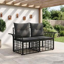 Loveseat d'ext&eacute;rieur 2 pcs Noir et Gris fonc&eacute; polyrotin