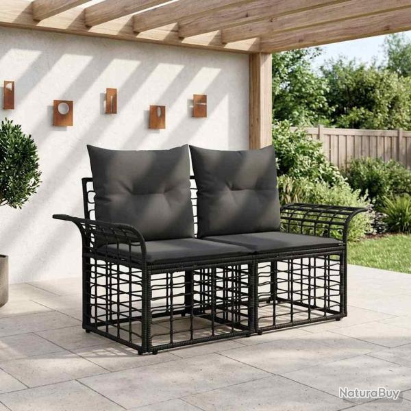 Loveseat d'ext�rieur 2 pcs Noir et Gris fonc� polyrotin