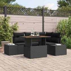 Ensemble de canap&eacute; de jardin 5 pcs Noir Poly rotin