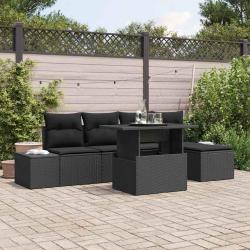 Ensemble de canap&eacute; de jardin 6 pcs Noir Poly rotin