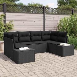 Ensemble de canap&eacute; de jardin 6 pcs Noir Poly rotin