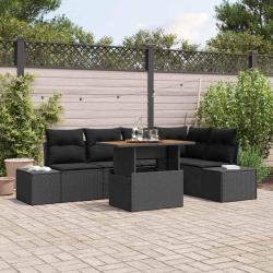 Ensemble de canap&eacute; de jardin 6 pcs Noir Poly rotin