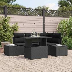 Ensemble de canap&eacute; de jardin avec coussin 5 pcs Noir polyrotin