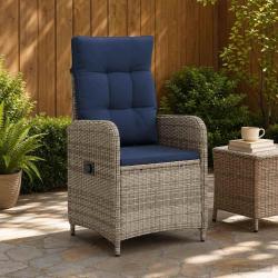 Chaise de jardin inclinable Gris et bleu marine polyrotin