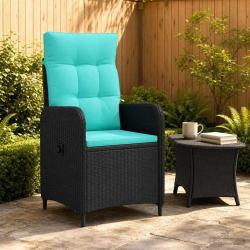 Chaise de jardin inclinable Noir et turquoise polyrotin