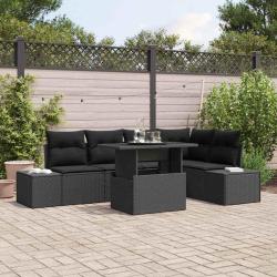 Ensemble de canap&eacute; de jardin 6 pcs Noir Poly rotin