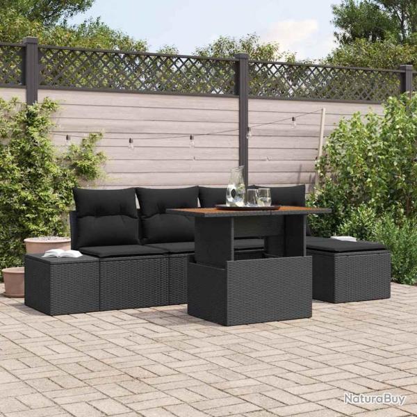 Ensemble de canap� de jardin 6 pcs Noir Poly rotin