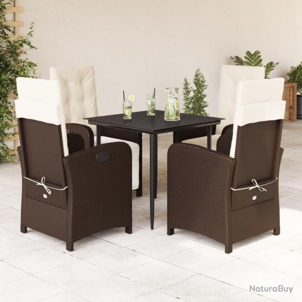 Ensemble � manger de jardin 5 pcs et coussins marron poly rotin