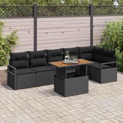 Ensemble de canap&eacute; de jardin 7 pcs Noir Poly rotin