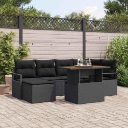 Ensemble de canap&eacute; de jardin 7 pcs Noir Poly rotin