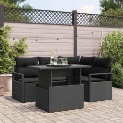 Ensemble de canap&eacute; de jardin avec coussin 5 pcs Noir Poly rotin