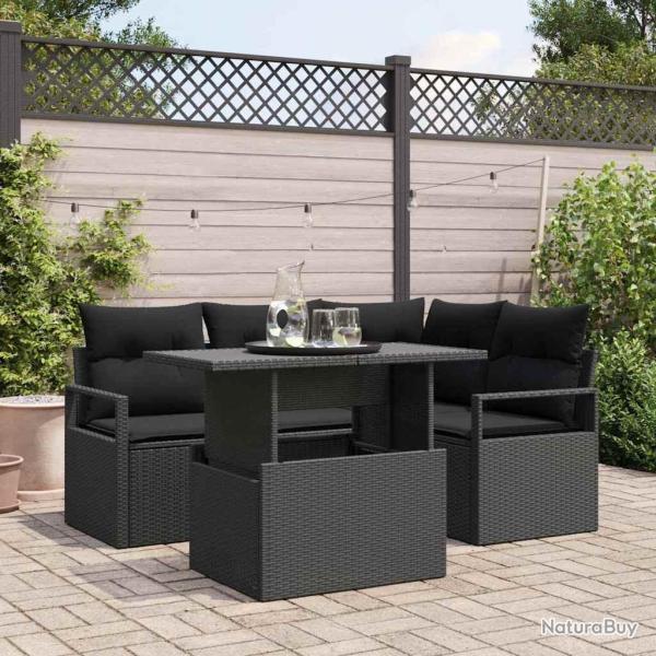 Ensemble de canap� de jardin avec coussin 5 pcs Noir Poly rotin