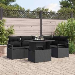 Ensemble de canap&eacute; de jardin 6 pcs Noir Poly rotin