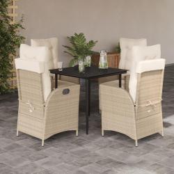 Ensemble &agrave; manger de jardin avec coussins 5pcs Beige poly rotin