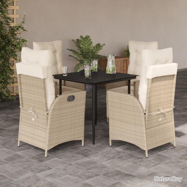 Ensemble � manger de jardin avec coussins 5pcs Beige poly rotin