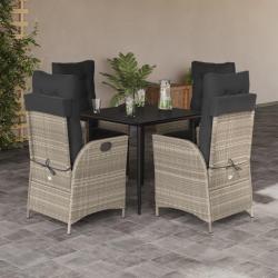 Ensemble &agrave; manger de jardin et coussins 5 pcs gris clair rotin