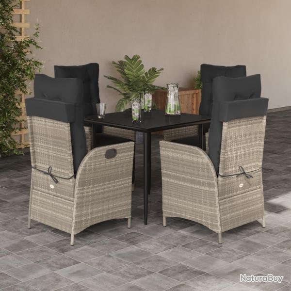 Ensemble � manger de jardin et coussins 5 pcs gris clair rotin