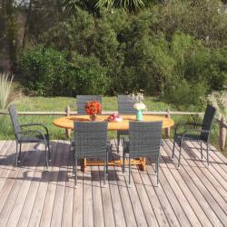 Ensemble &agrave; manger de jardin 7 pcs R&eacute;sine tress&eacute;e Gris