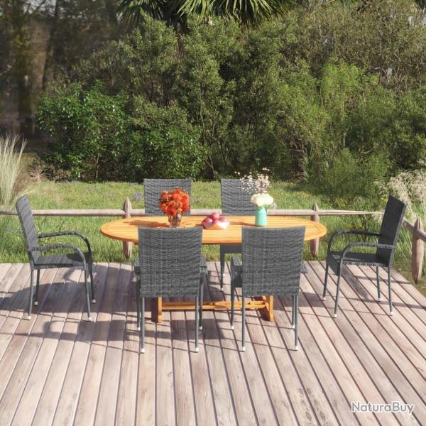 Ensemble � manger de jardin 7 pcs R�sine tress�e Gris