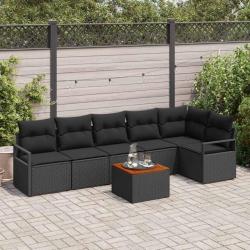 Ensemble de canap&eacute; de jardin avec stockage 7 pcs Noir polyrotin